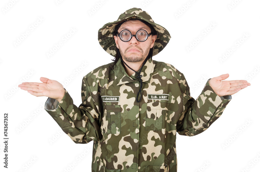 Funny soldier in military concept Funny soldier in military concept