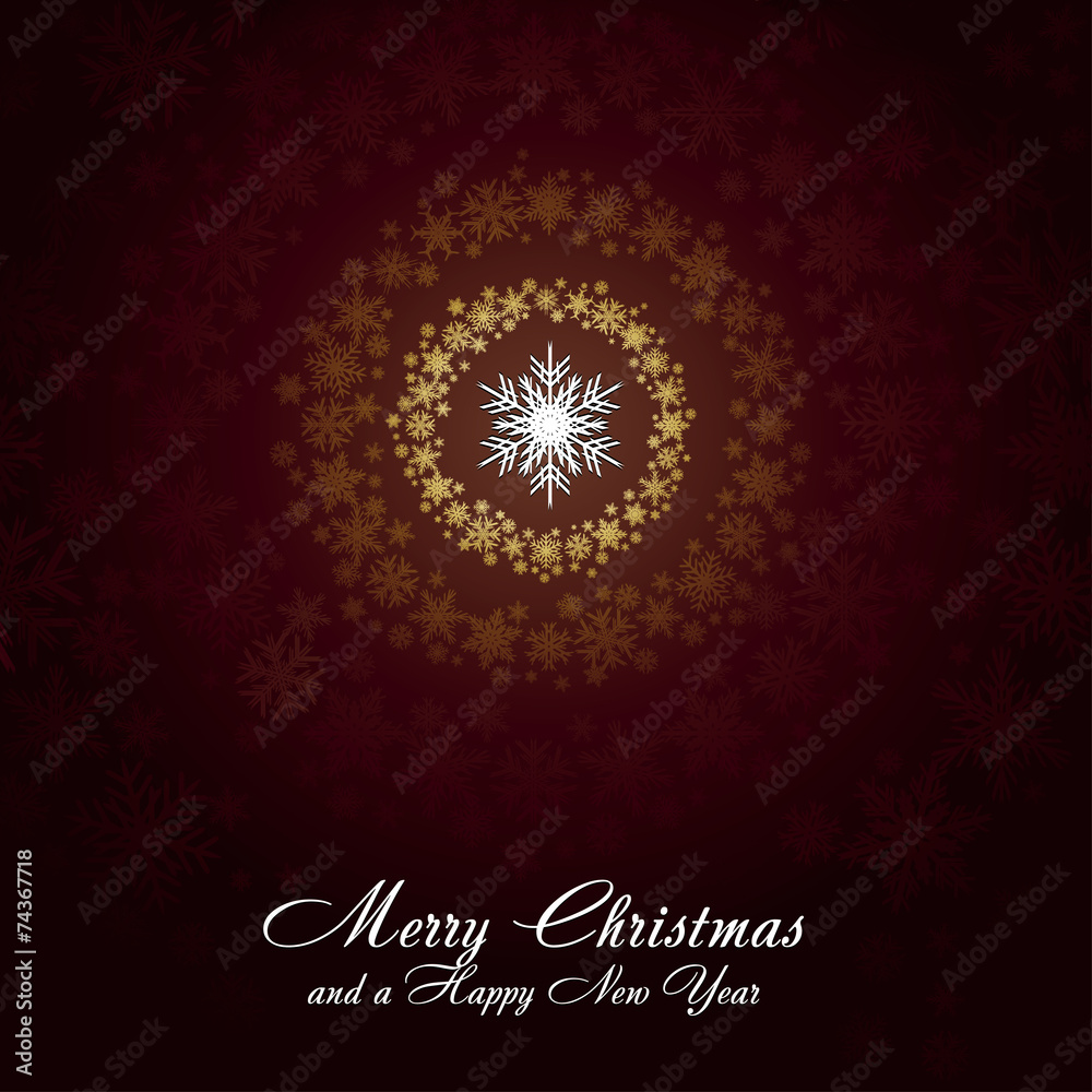 Brown christmas card with golden snowflakes