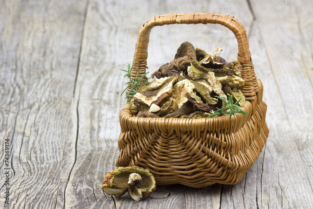 dried mushrooms in a basket