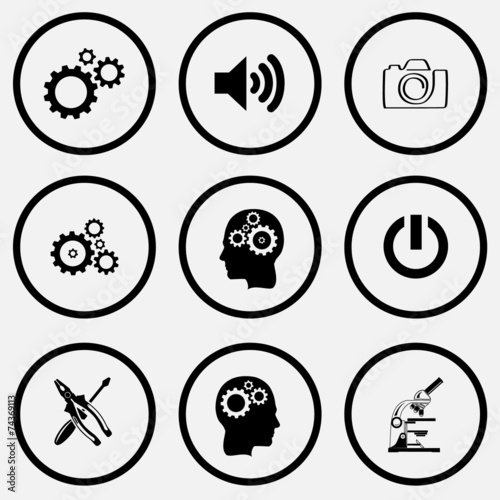 gears, loudspeaker, camera, human brain, switch element, screwdr