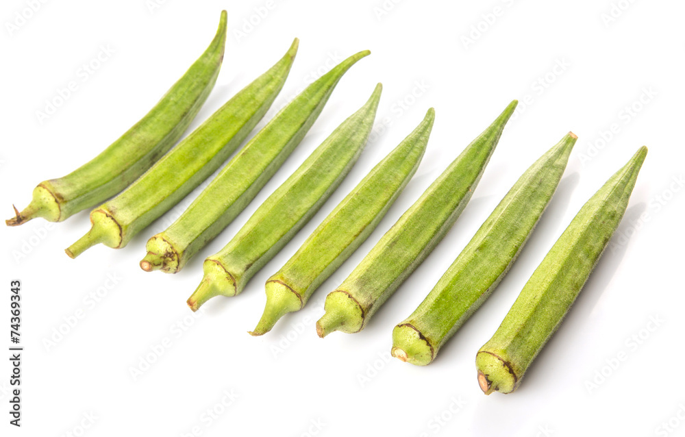 Okra or ladies' fingers vegetables over white background Okra or ladies' fingers vegetables over white background