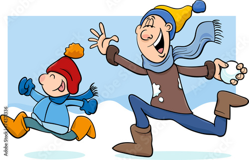dad and son on winter cartoon