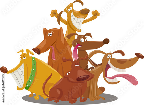 playful dogs group cartoon illustration