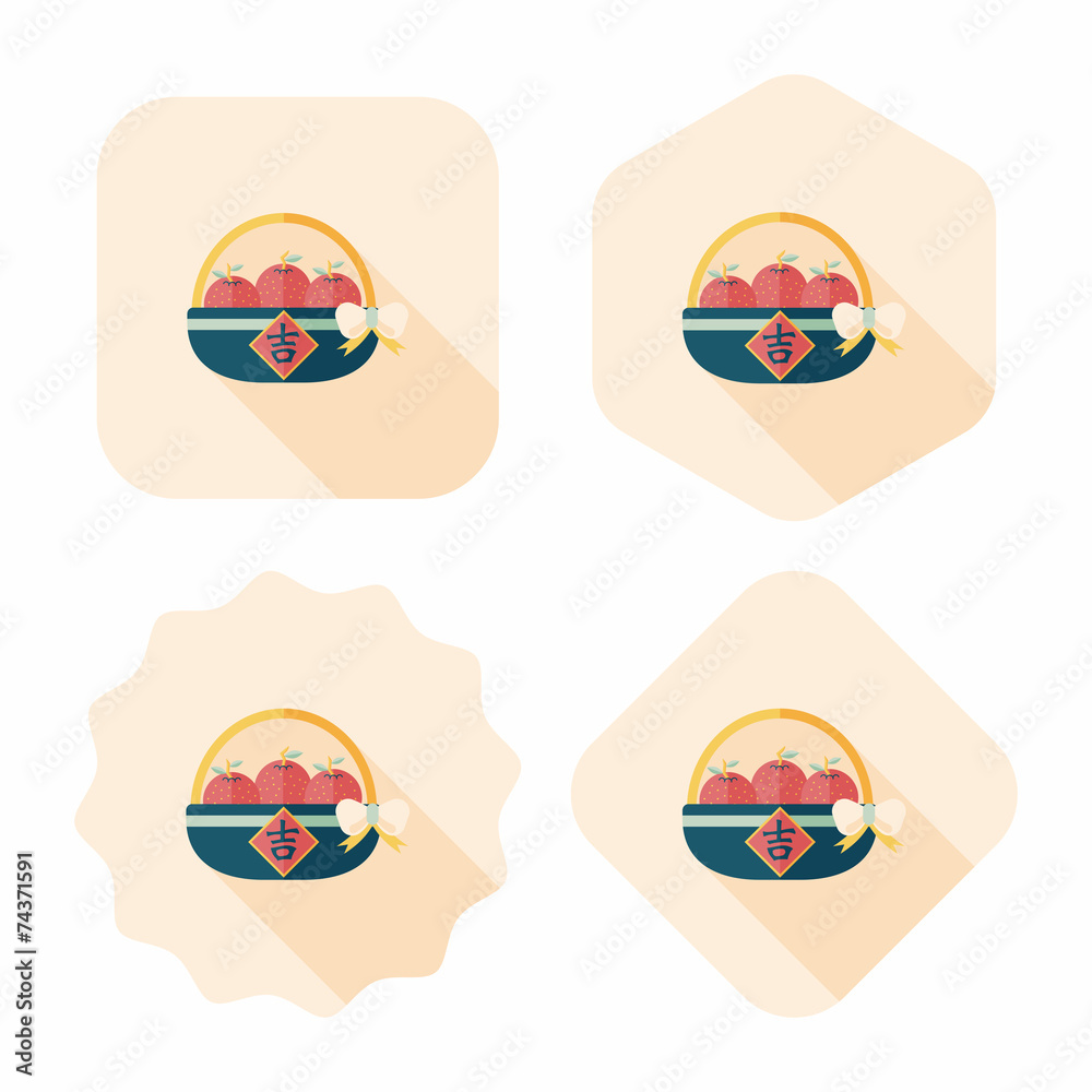 Chinese New Year Mandarin Oranges flat icon wtih long shadow,eps Chinese New Year Mandarin Oranges flat icon wtih long shadow,eps
