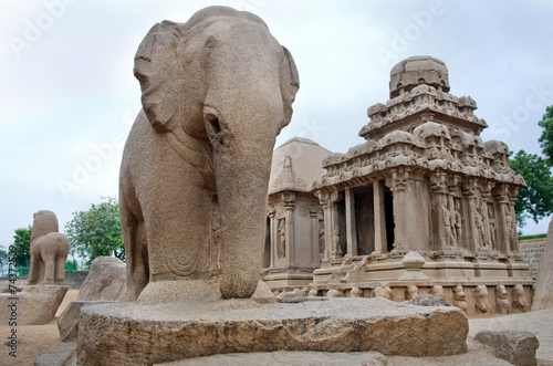 Five rathas complex with  in Mamallapuram, Tamil Nadu, India photo