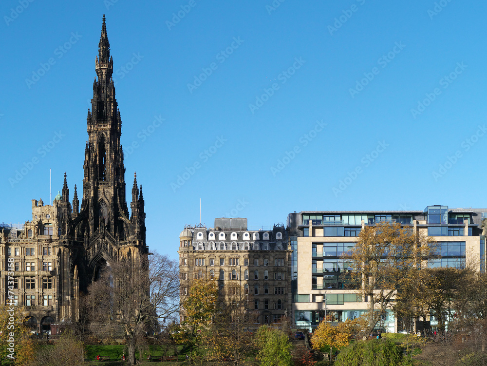 A view of Princes Street, Edinburgh, showing the Scott Monument.