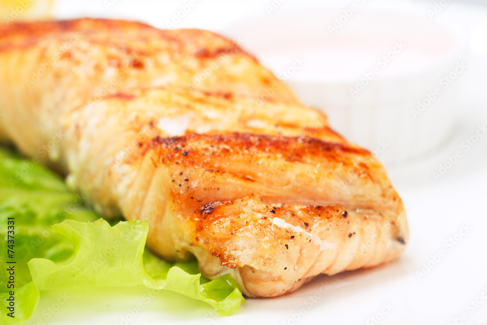 grilled salmon on white plate grilled salmon on white plate