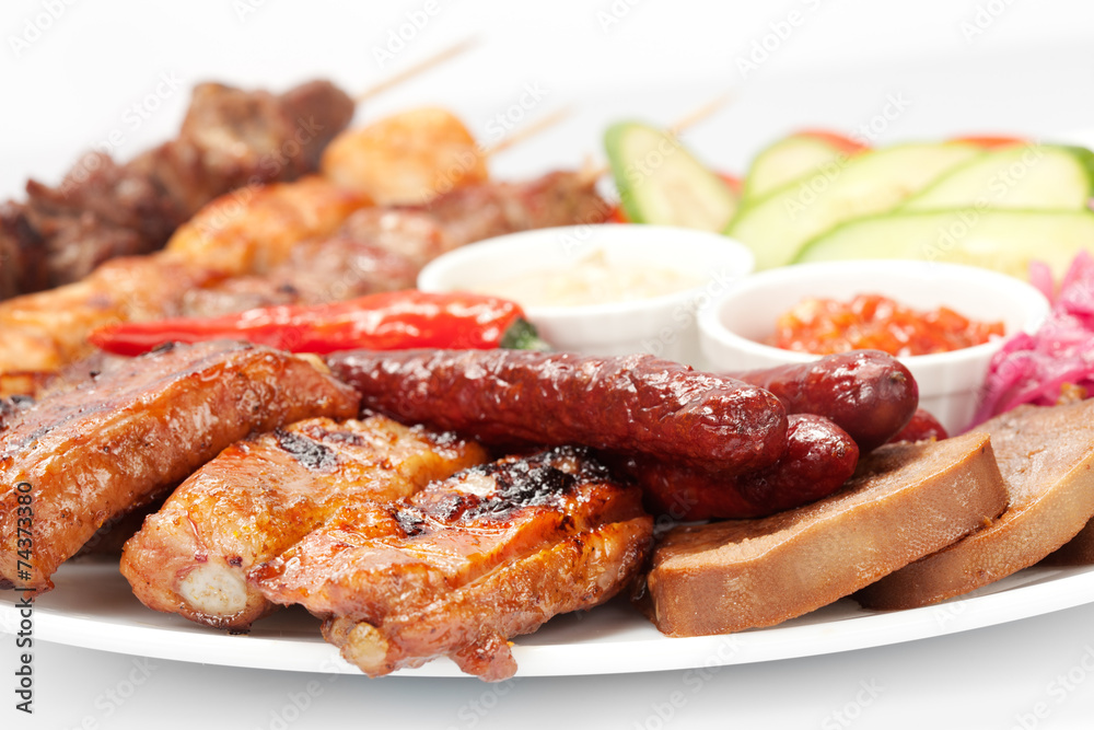 barbecue with sauce and vegetables barbecue with sauce and vegetables