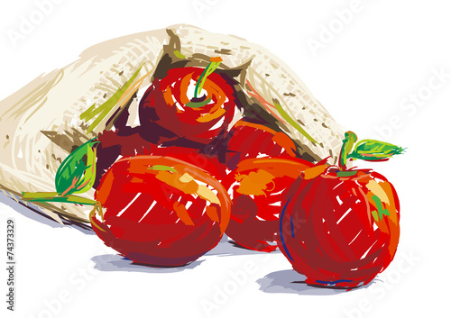 Painting baby apples. Vector oil color style.