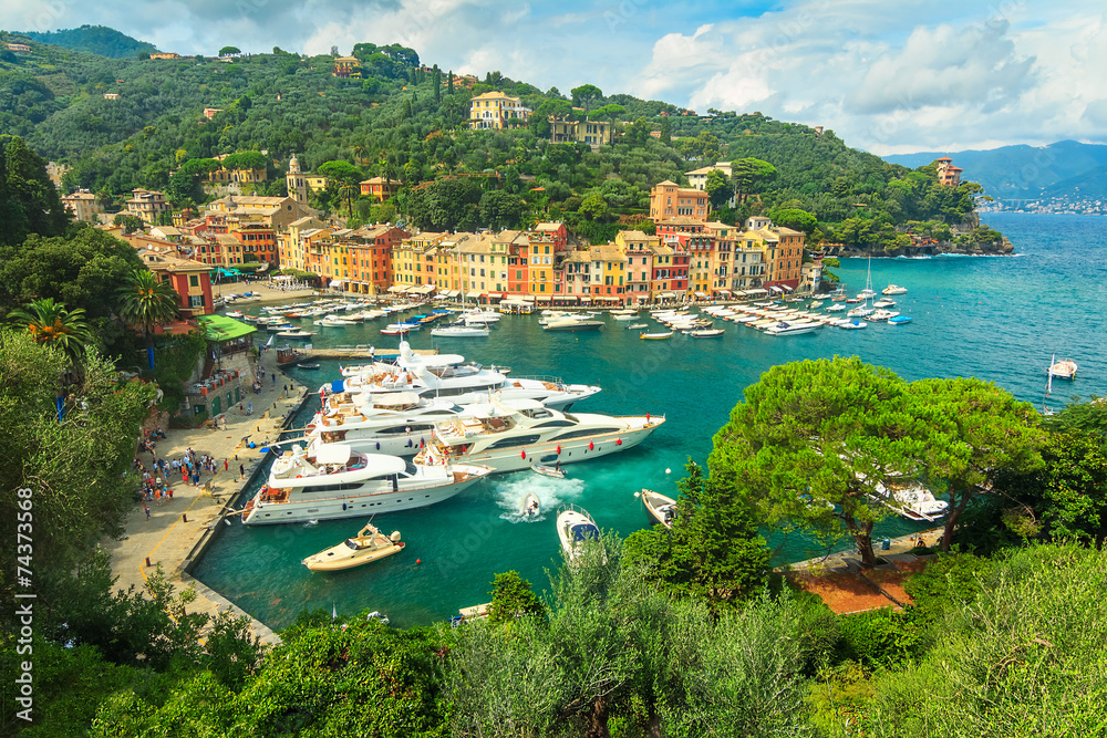 The famous Portofino village and luxury yachts,Liguria,Italy