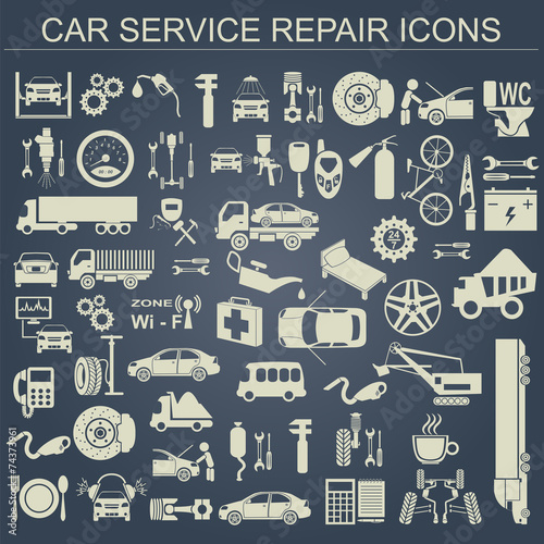 Set of auto repair service elements for creating your own infogr