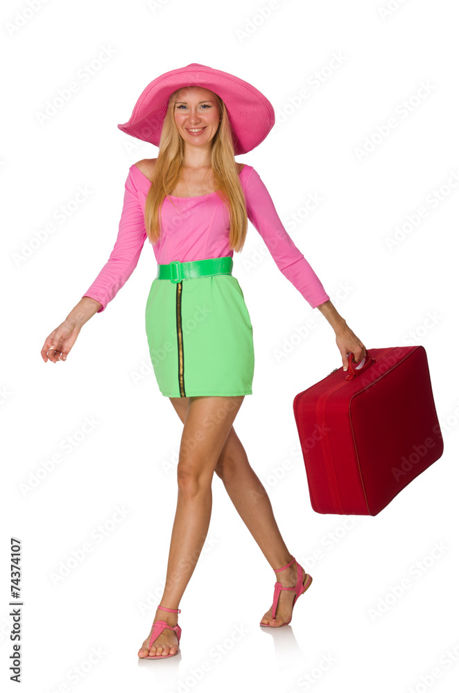 Woman going on summer vacation isolated on white Woman going on summer vacation isolated on white