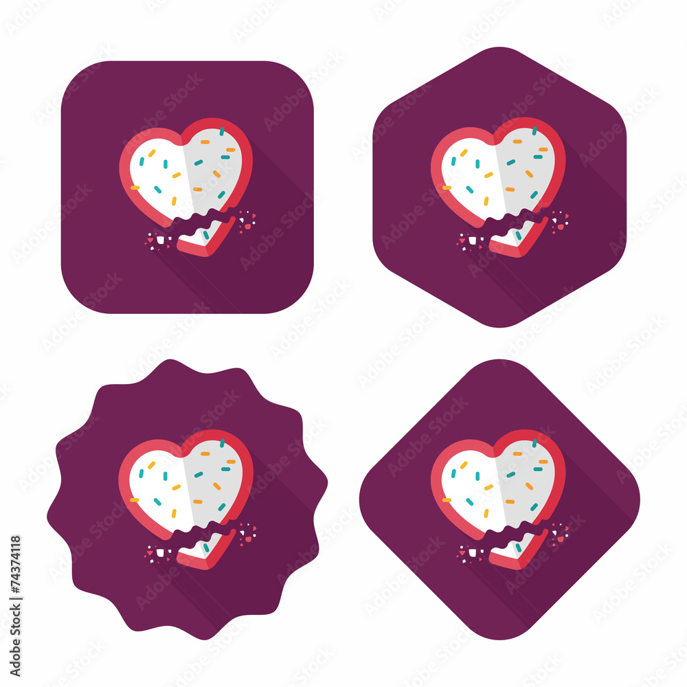 Valentine's Day cookie flat icon with long shadow,eps10