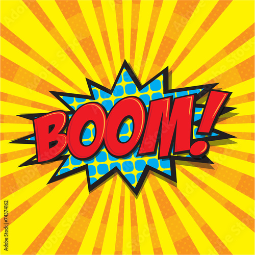 BOOM! wording in comic speech bubble in pop art style