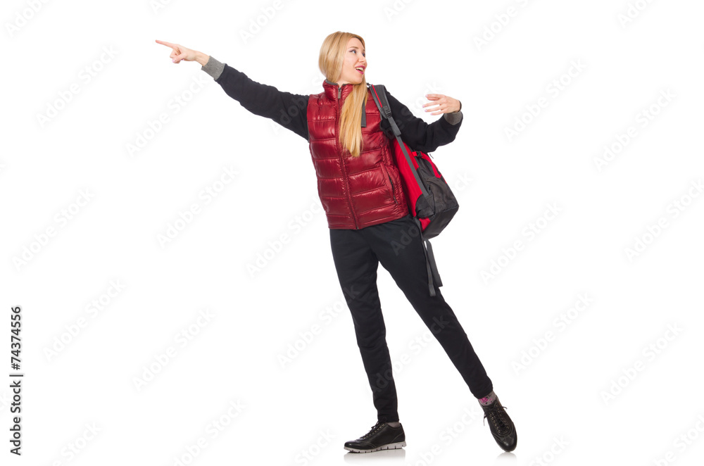 Young woman student with backpack isolated on white Young woman student with backpack isolated on white