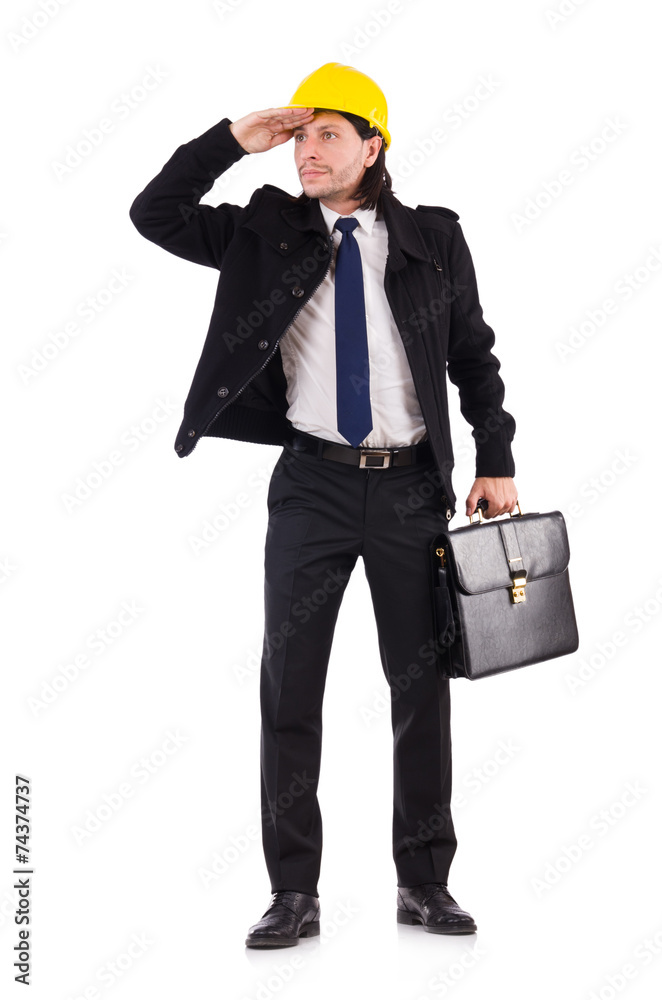 Young construction architect isolated on the white Young construction architect isolated on the white