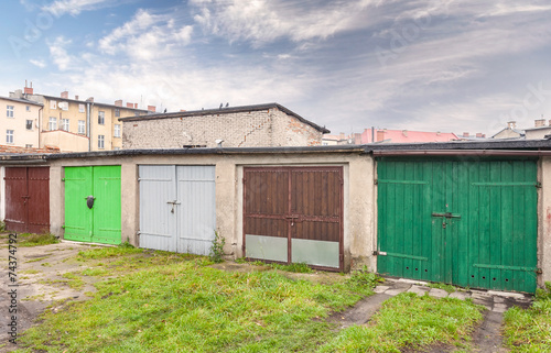 Row of garage doors. © MaciejBledowski