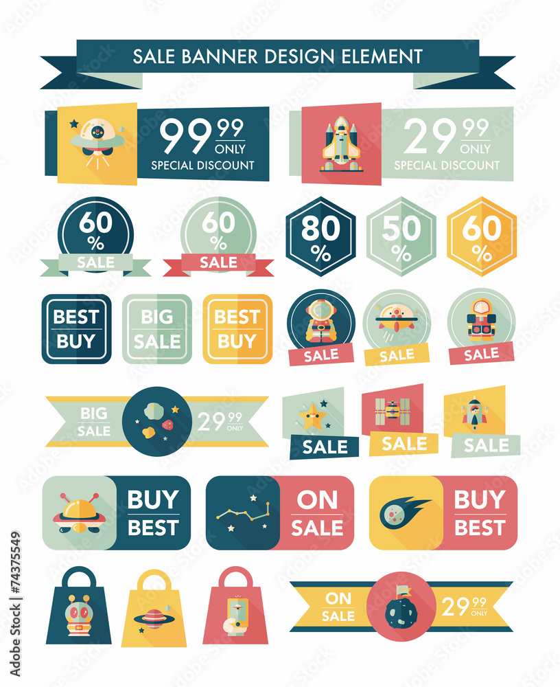 Space sale banner flat design background set, eps10 Space sale banner flat design background set, eps10