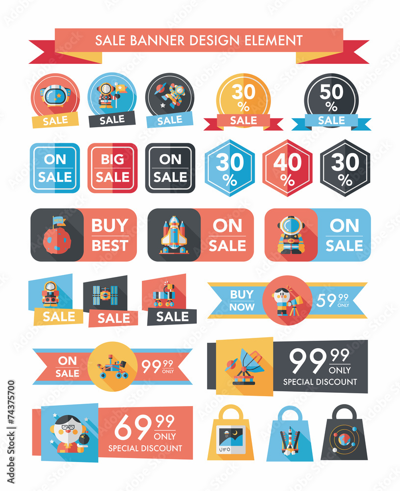 Space sale banner flat design background set, eps10 Space sale banner flat design background set, eps10