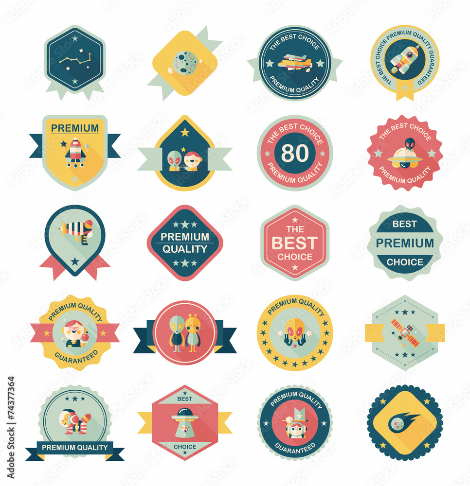 Space badge banner flat design background set, eps10 Space badge banner flat design background set, eps10