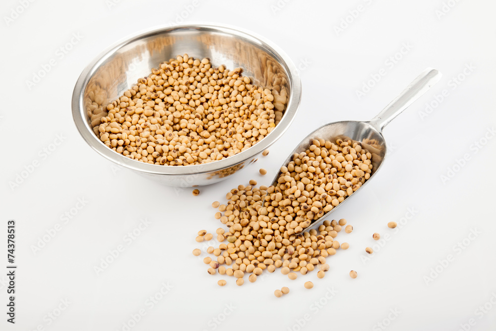 Soybeans with transfer scoop and bowl Soybeans with transfer scoop and bowl