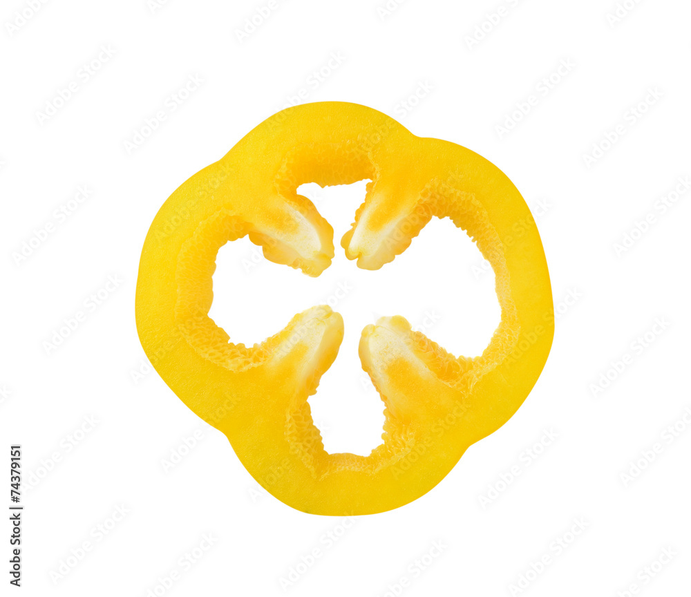 Fresh yellow pepper slices isolated on white Fresh yellow pepper slices isolated on white