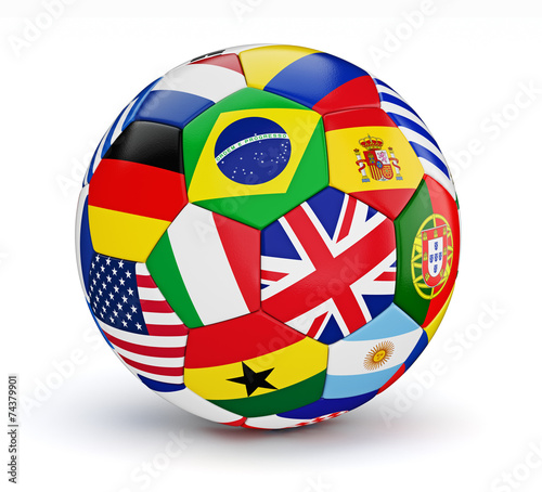 Soccer ball with world countries flags isolated