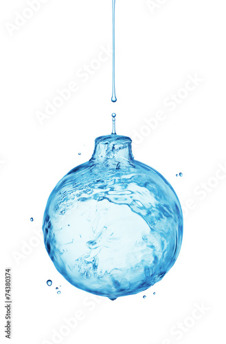 Christmas ball from water splash isolated on white