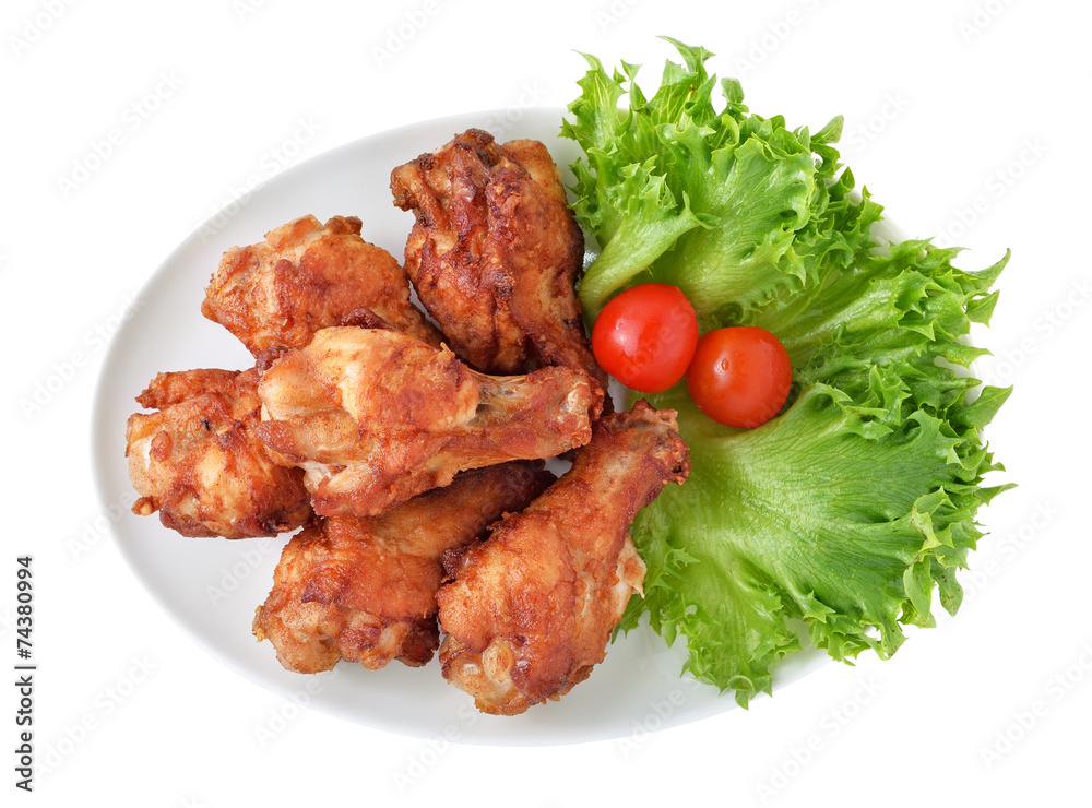 Fried Chicken and salad on white background Fried Chicken and salad on white background