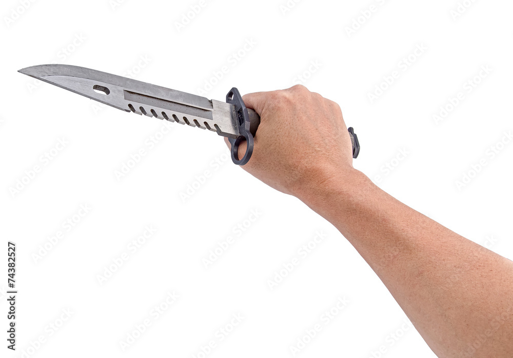 the hand holding Army green military knife isolated w the hand holding Army green military knife isolated w