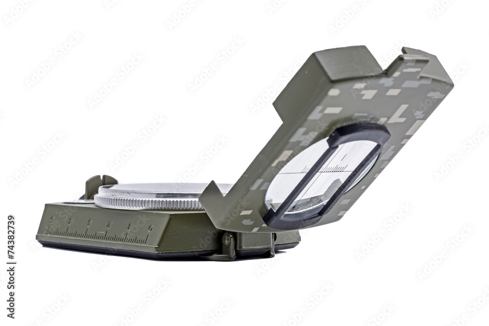 Army green Magnetic Compass isolation on white.