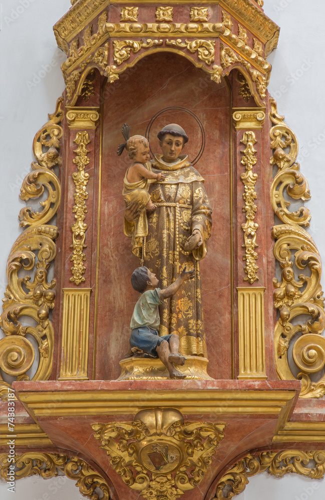 Seville - carved polychrome statue of st. Antony of Padua