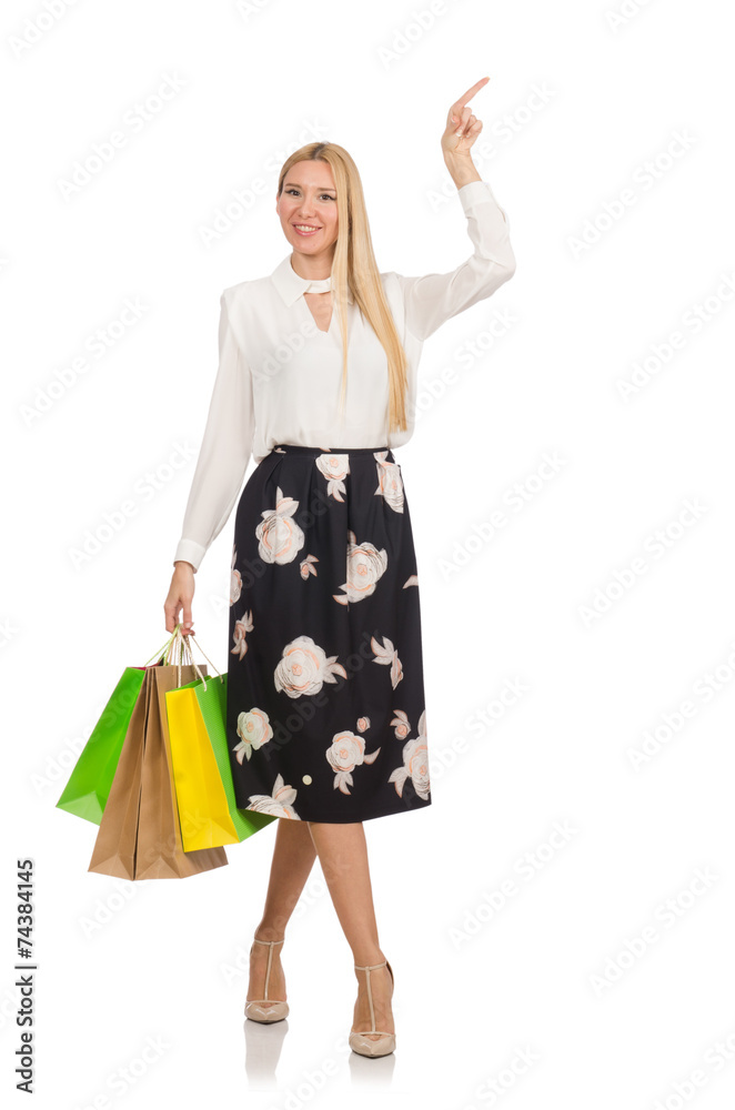 Woman with shopping bags isolated on white Woman with shopping bags isolated on white