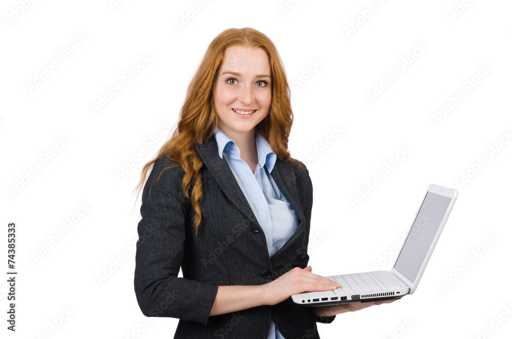 Businesswoman with laptop isolated on white Businesswoman with laptop isolated on white