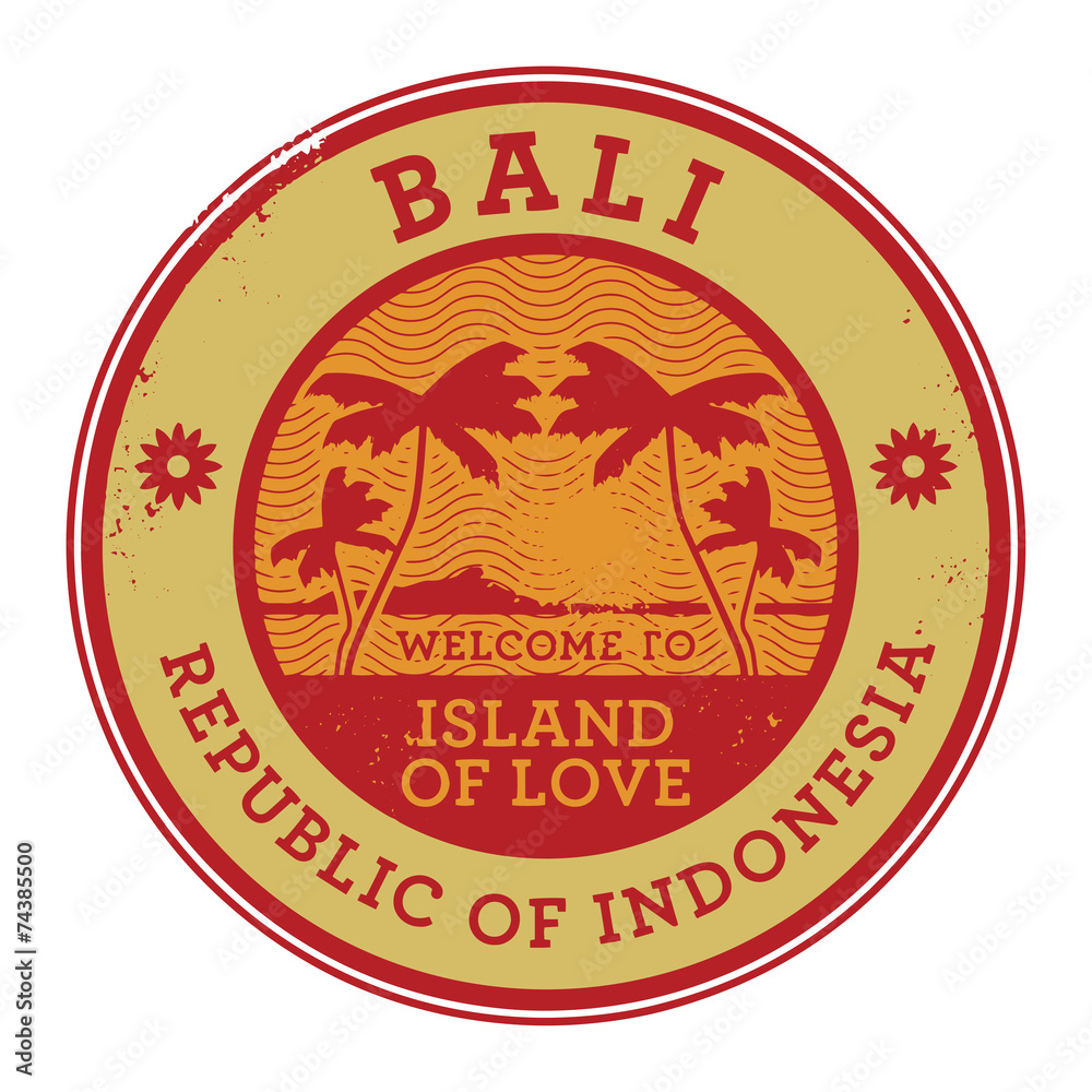 Stamp or label with the name of Bali Island, vector
