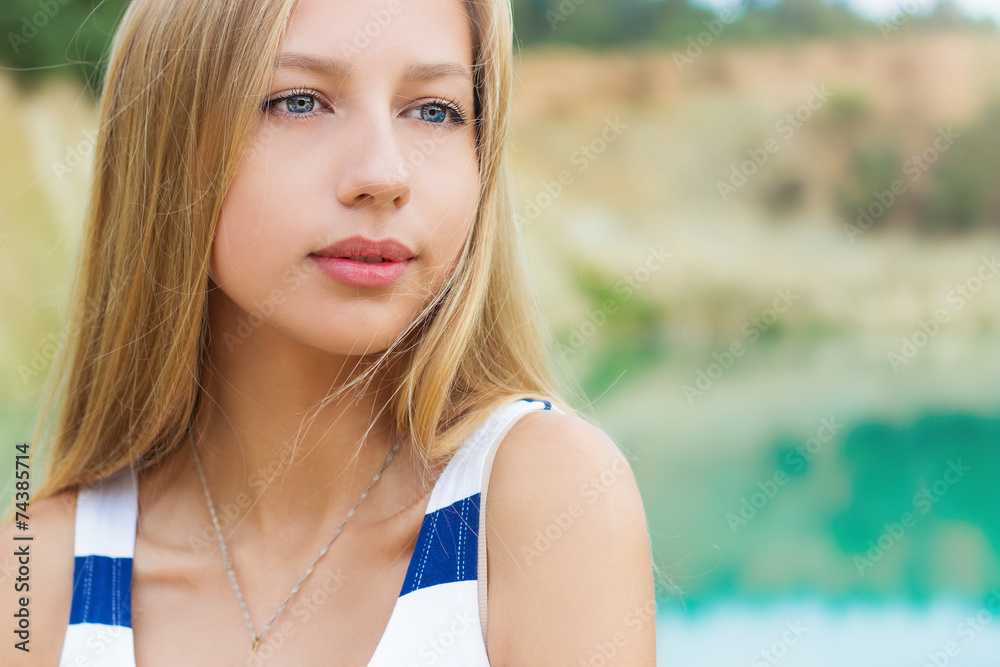 beautiful sexy girls with full lips stands near the lake beautiful sexy girls with full lips stands near the lake