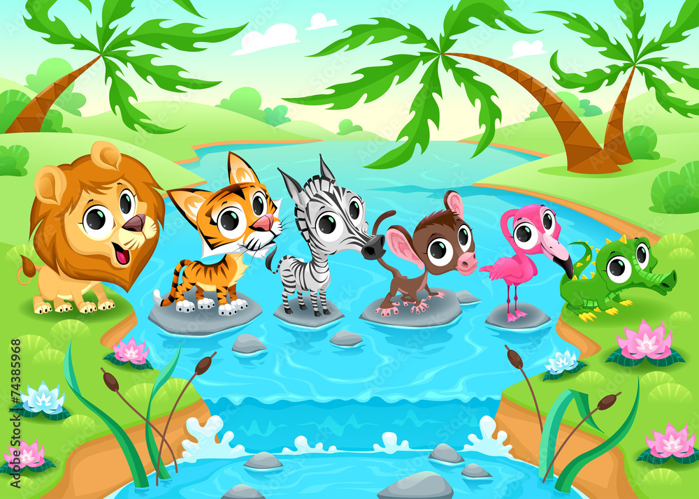 Naklejka premium Funny animals in the jungle