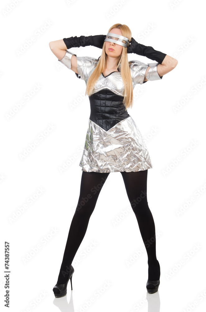 Woman in tech concept isolated on white Woman in tech concept isolated on white