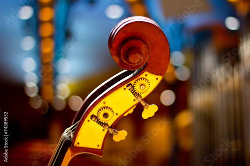 Contrabass on stage in front of an empty hall
