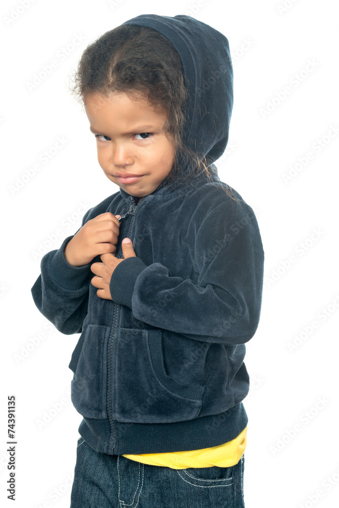 Funny small afroamerican girl wearing a hood Funny small afroamerican girl wearing a hood