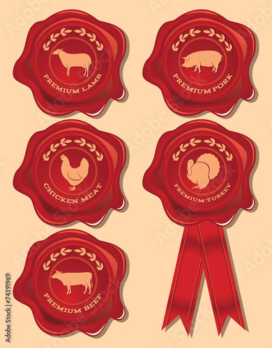 set of patterns red seal with farm animals and birds