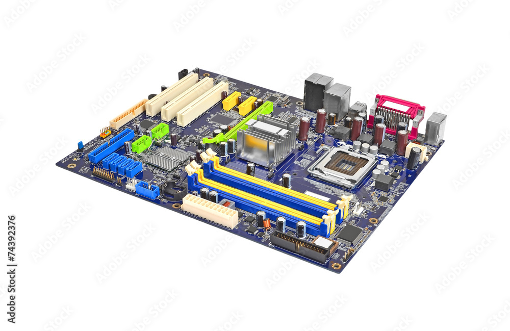Printed computer motherboard, isolated on white background Printed computer motherboard, isolated on white background
