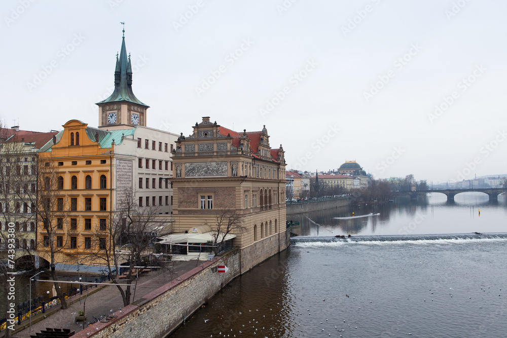 Fototapeta premium View of monuments from the river in Prague.