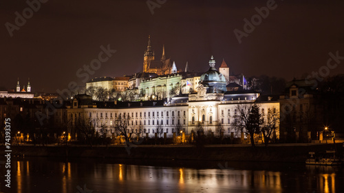 The night View on bright Prague with St. Vitus Cathedral
