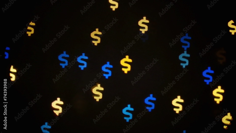 Colorful defocused blinking dollar sign bokeh festive lights
