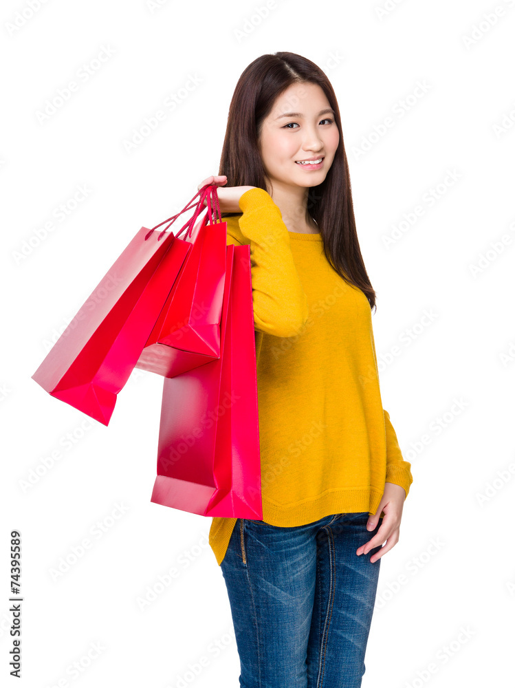 Woman hold with paper bag Woman hold with paper bag