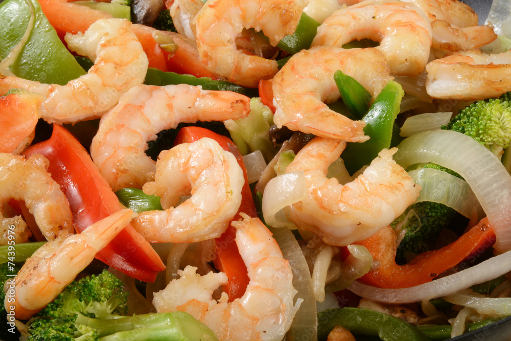 Shrimp stir fry close up Shrimp stir fry close up