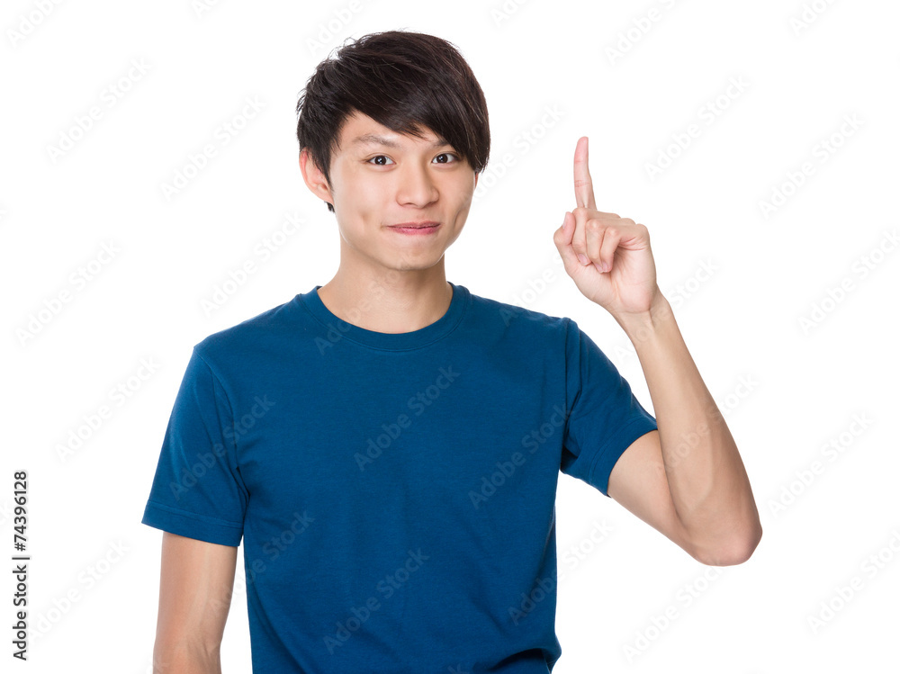 Man finger point up