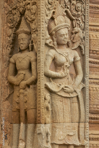 Stone carving at Prasat Sikhoraphun temple  Surin  Thailand.