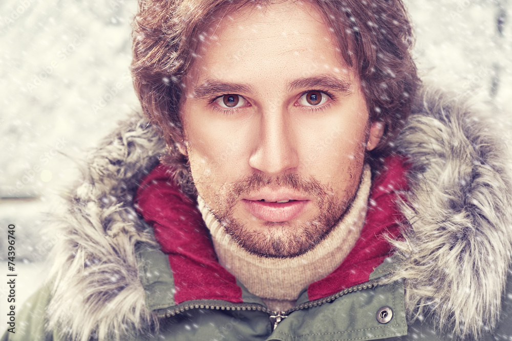 brutal face of a man with beard bristles winter brutal face of a man with beard bristles winter